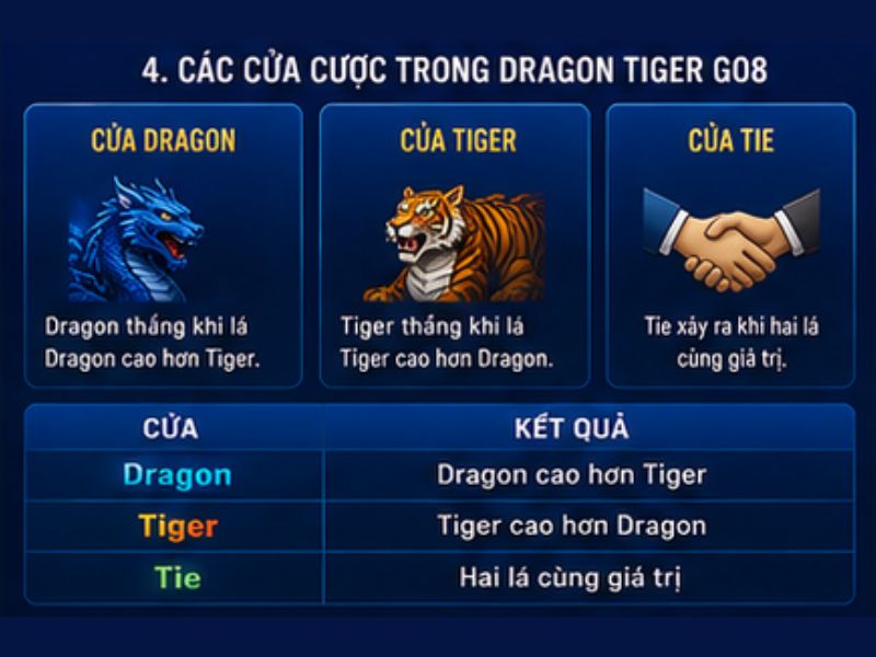 Các Cửa Cược Trong Dragon Tiger GO8